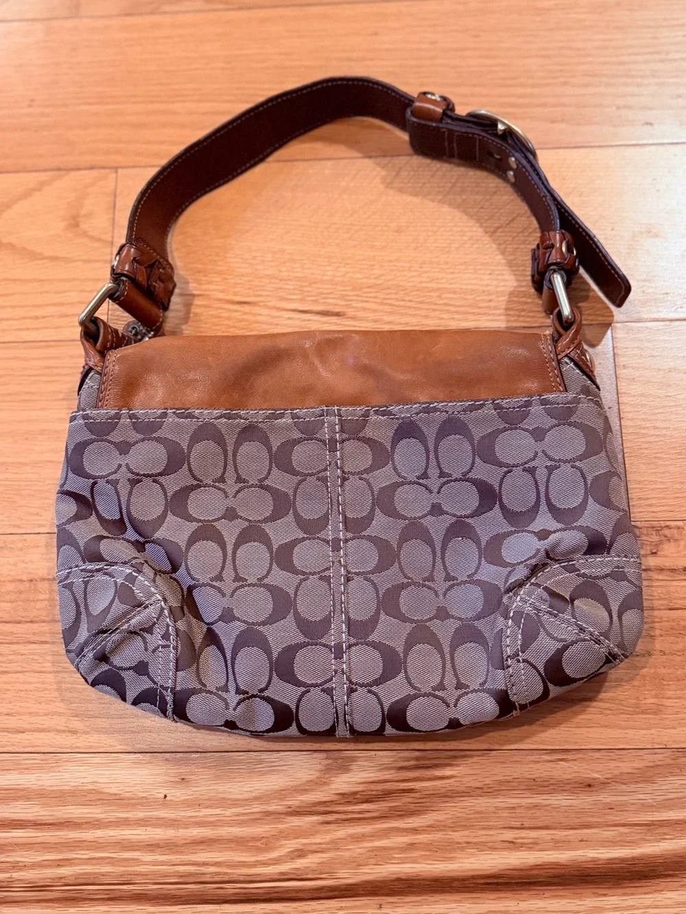 Coach Vintage Tan Soho Bleeker Y2K Monogram Canvas and Leather flap Shoulder Bag